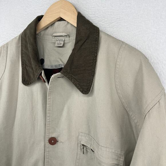 LL BEAN Jacket Mens L Canvas Barn Chore Field Coat Wool Plaid Flannel Lined Gray - Picture 6 of 16